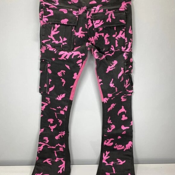 NEW VALABASAS Men's Cargo Jeans Black/Pink Size 30 Commander Rose Shadow Stacked - Picture 9 of 10